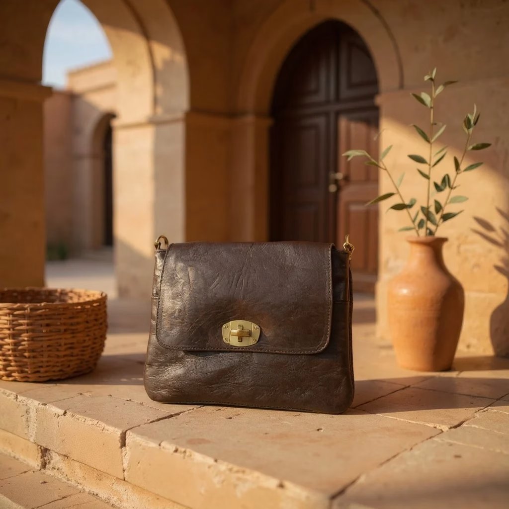 Dark Brown Leather Crossbody Bag – Goat Leather with Brass Hardware