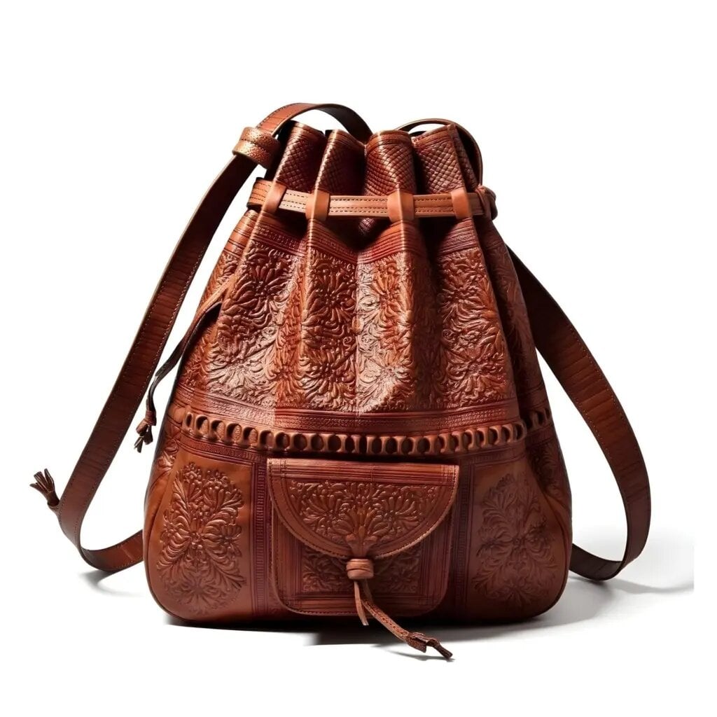 Convertible Leather Shoulder Bag – Hand-Tooled Goat Leather