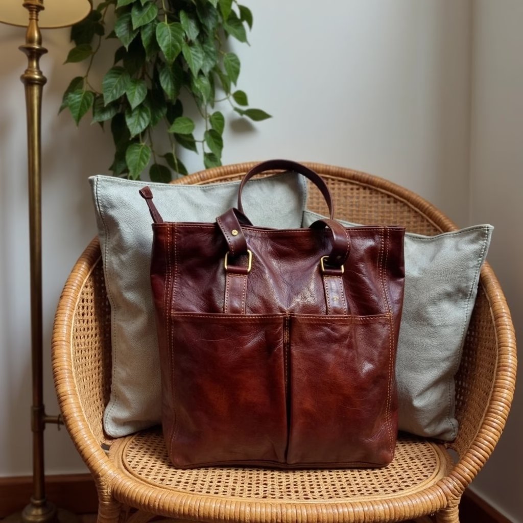 Burgundy Brown Goat Leather Tote Bag – Everyday Carryall