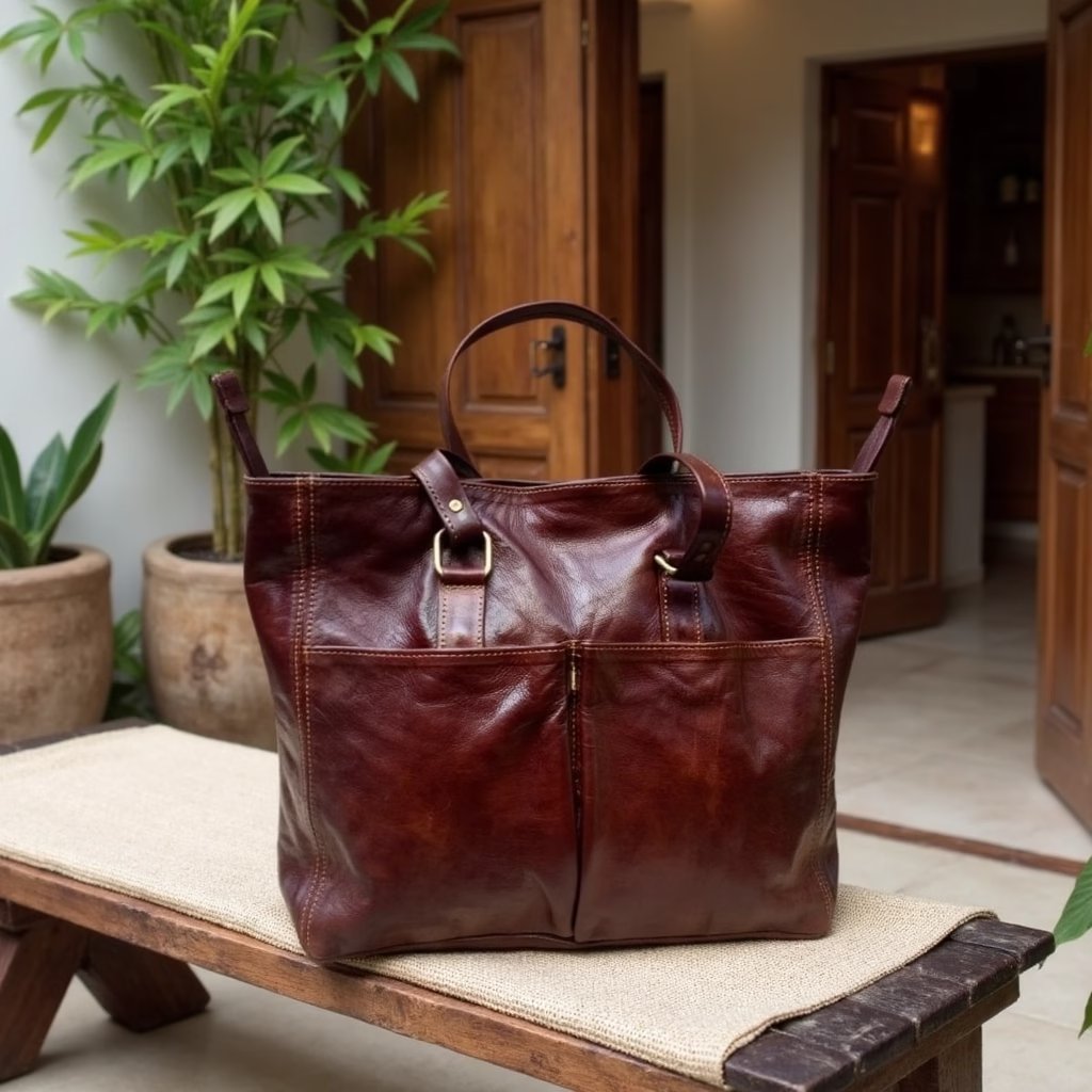 Burgundy Brown Goat Leather Tote Bag – Everyday Carryall