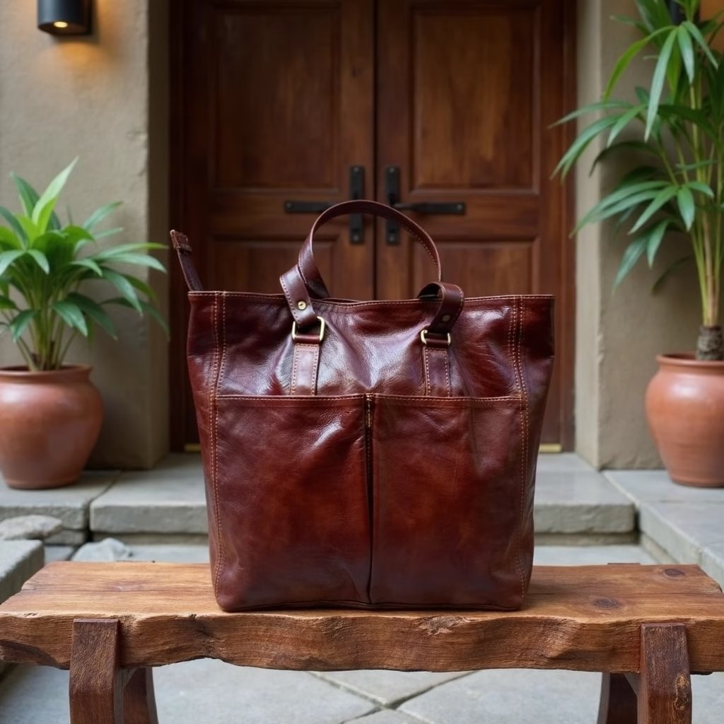 Burgundy Brown Goat Leather Tote Bag – Everyday Carryall