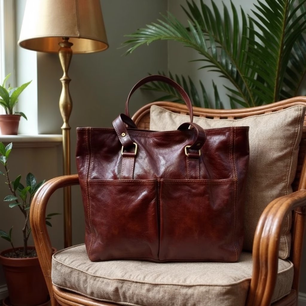 Burgundy Brown Goat Leather Tote Bag – Everyday Carryall