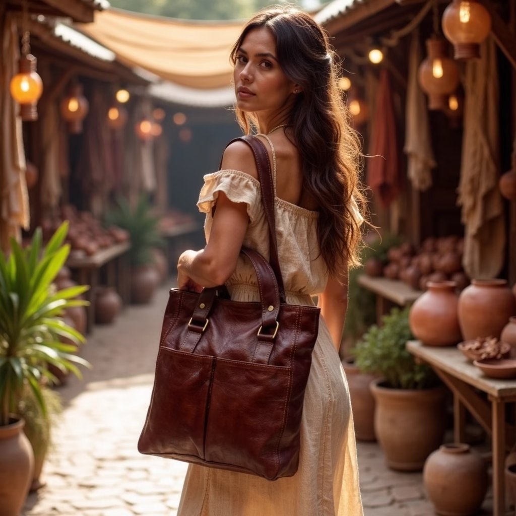 Burgundy Brown Goat Leather Tote Bag – Everyday Carryall