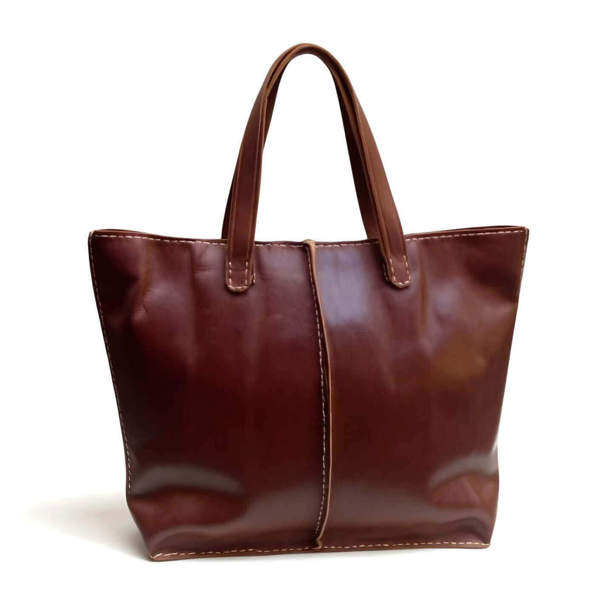 Cognac Cow Leather Market Tote Bag – Open-Top Everyday Shopper