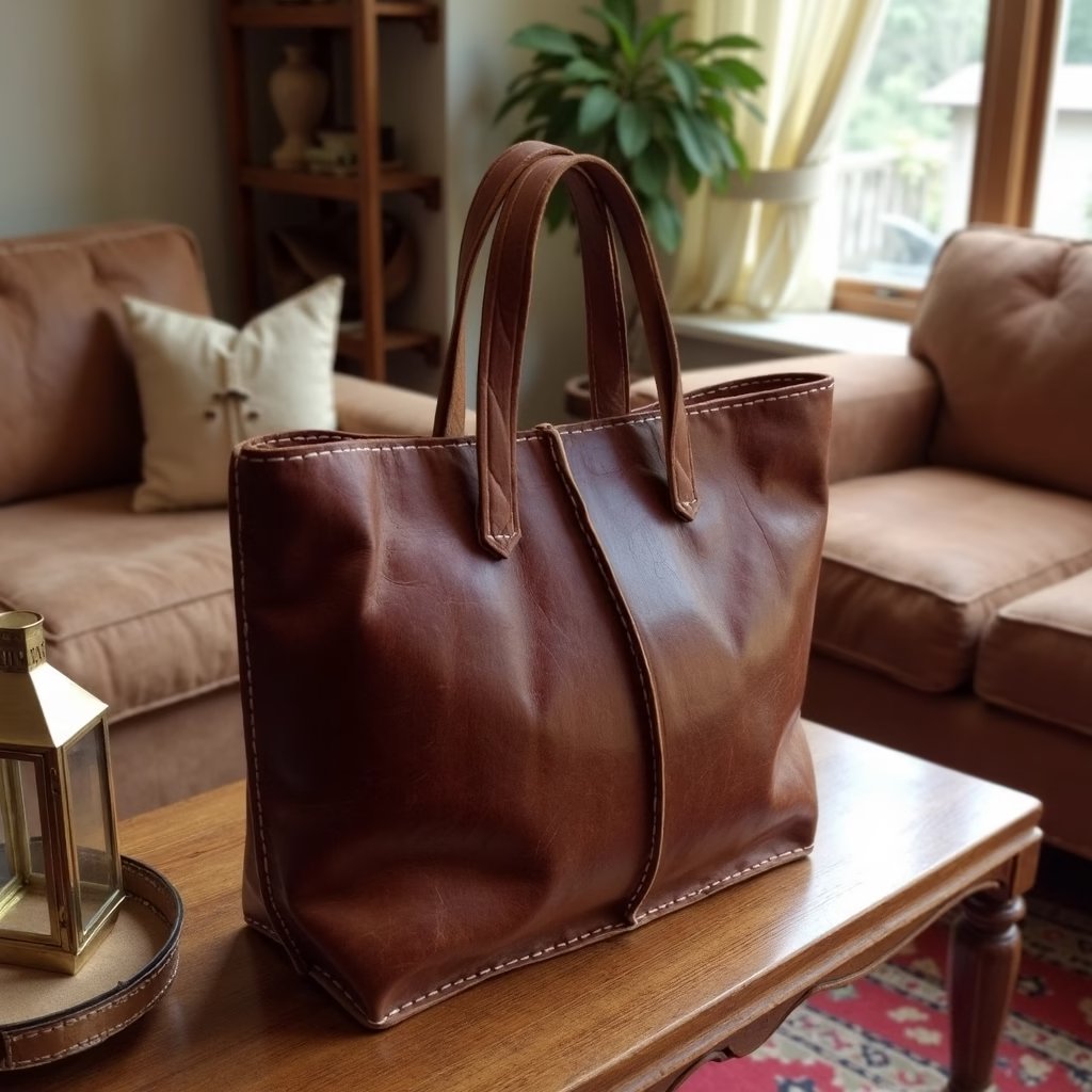 Cognac Cow Leather Market Tote Bag – Open-Top Everyday Shopper