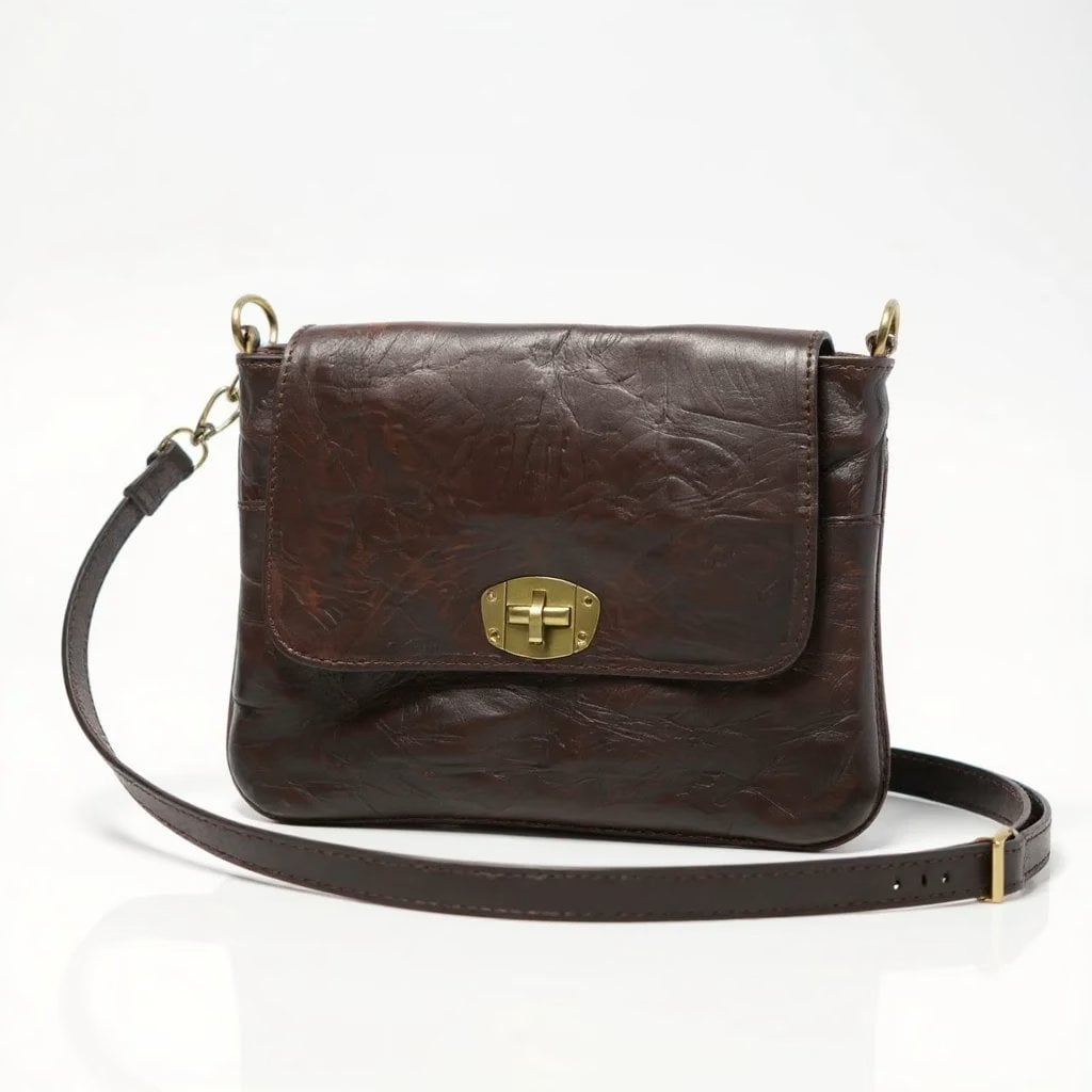 Dark Brown Leather Crossbody Bag – Goat Leather with Brass Hardware