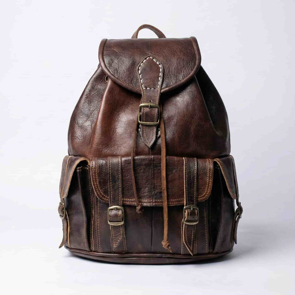 Dark Brown Full-Grain Goat Leather Travel Backpack