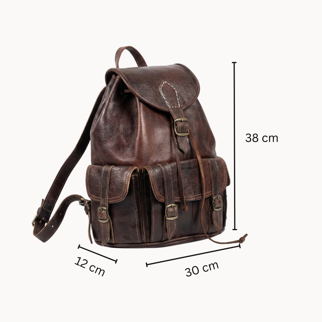 Dark Brown Full-Grain Goat Leather Travel Backpack