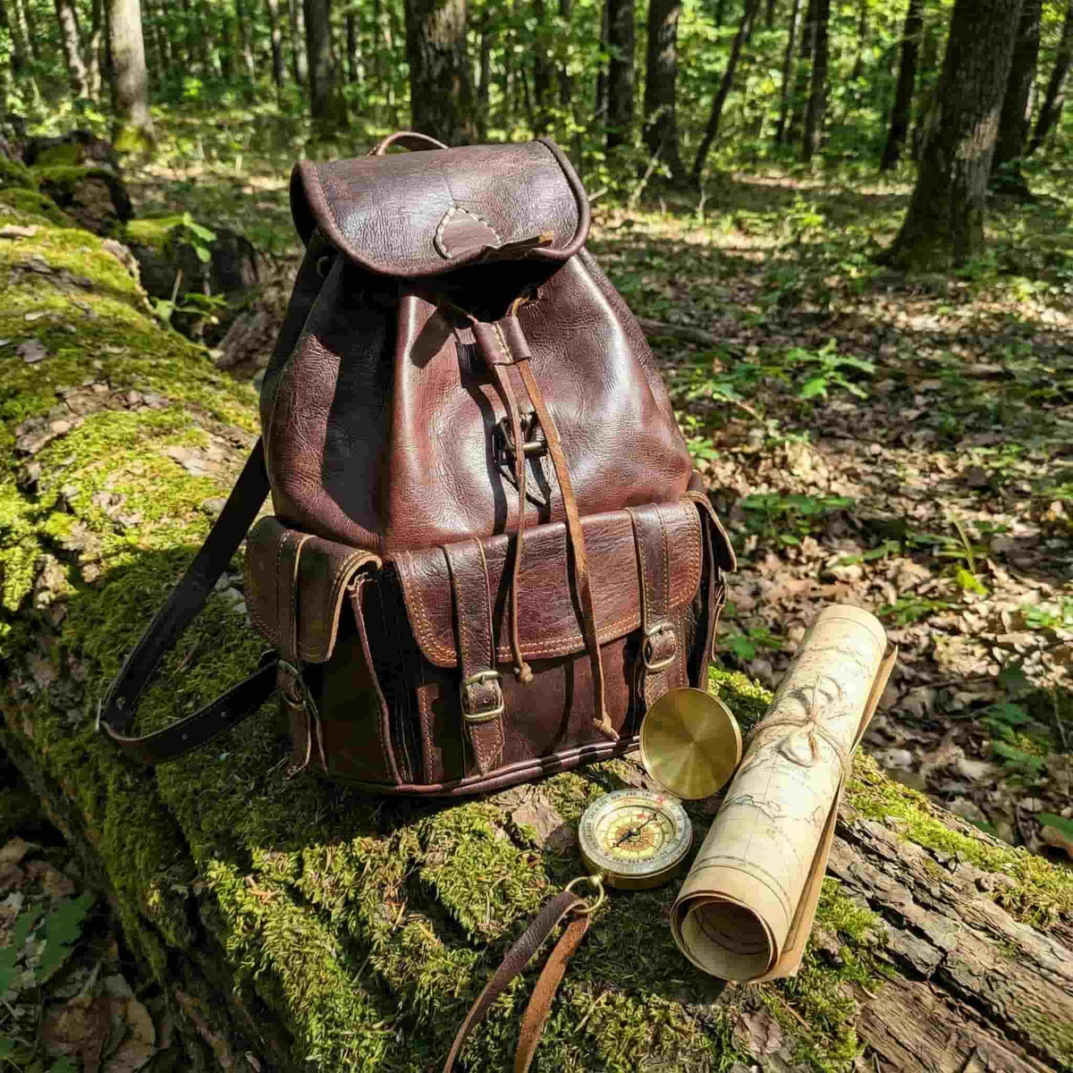 Dark Brown Full-Grain Goat Leather Travel Backpack