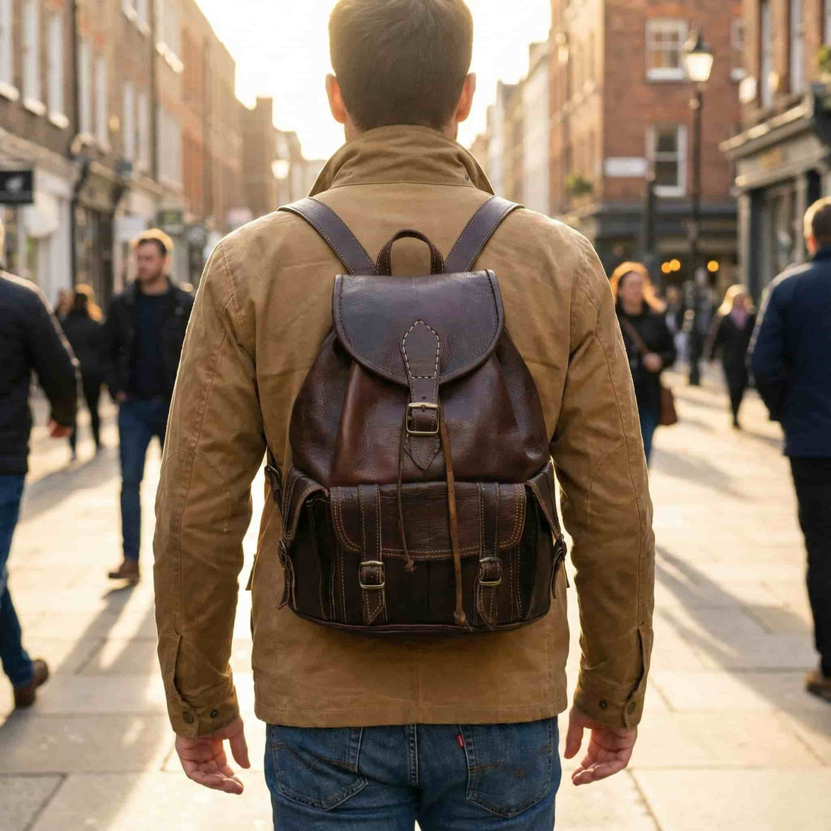 Dark Brown Full-Grain Goat Leather Travel Backpack