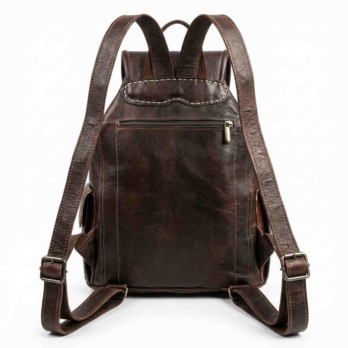 Dark Brown Full-Grain Goat Leather Travel Backpack