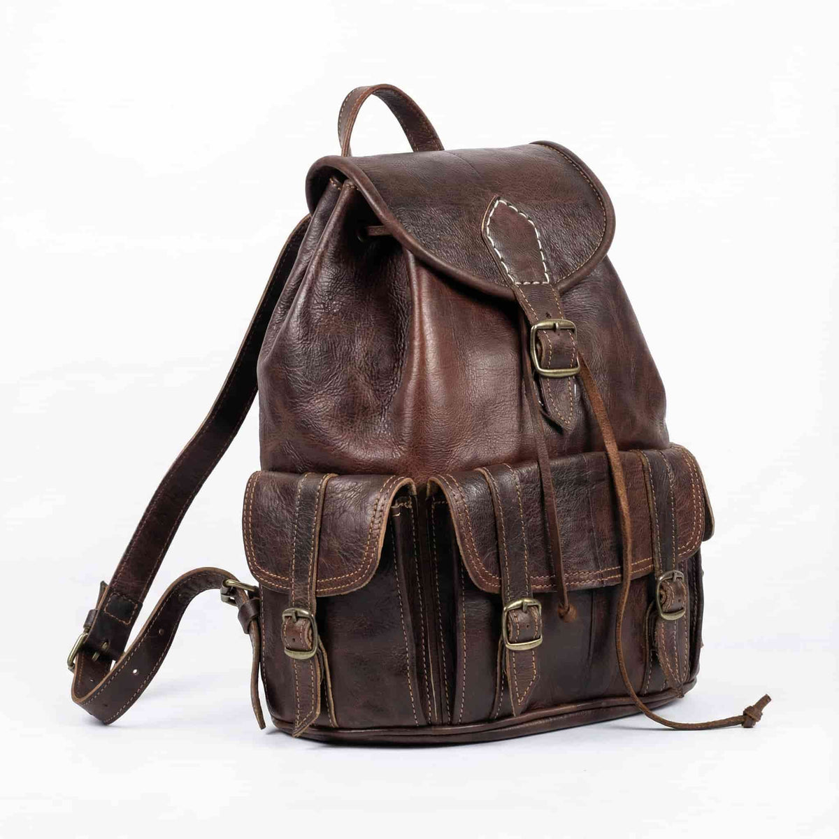 Dark Brown Full-Grain Goat Leather Travel Backpack