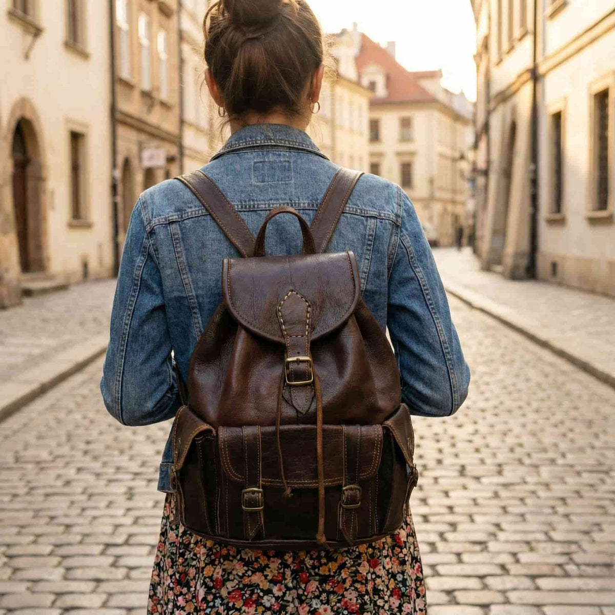 Dark Brown Full-Grain Goat Leather Travel Backpack