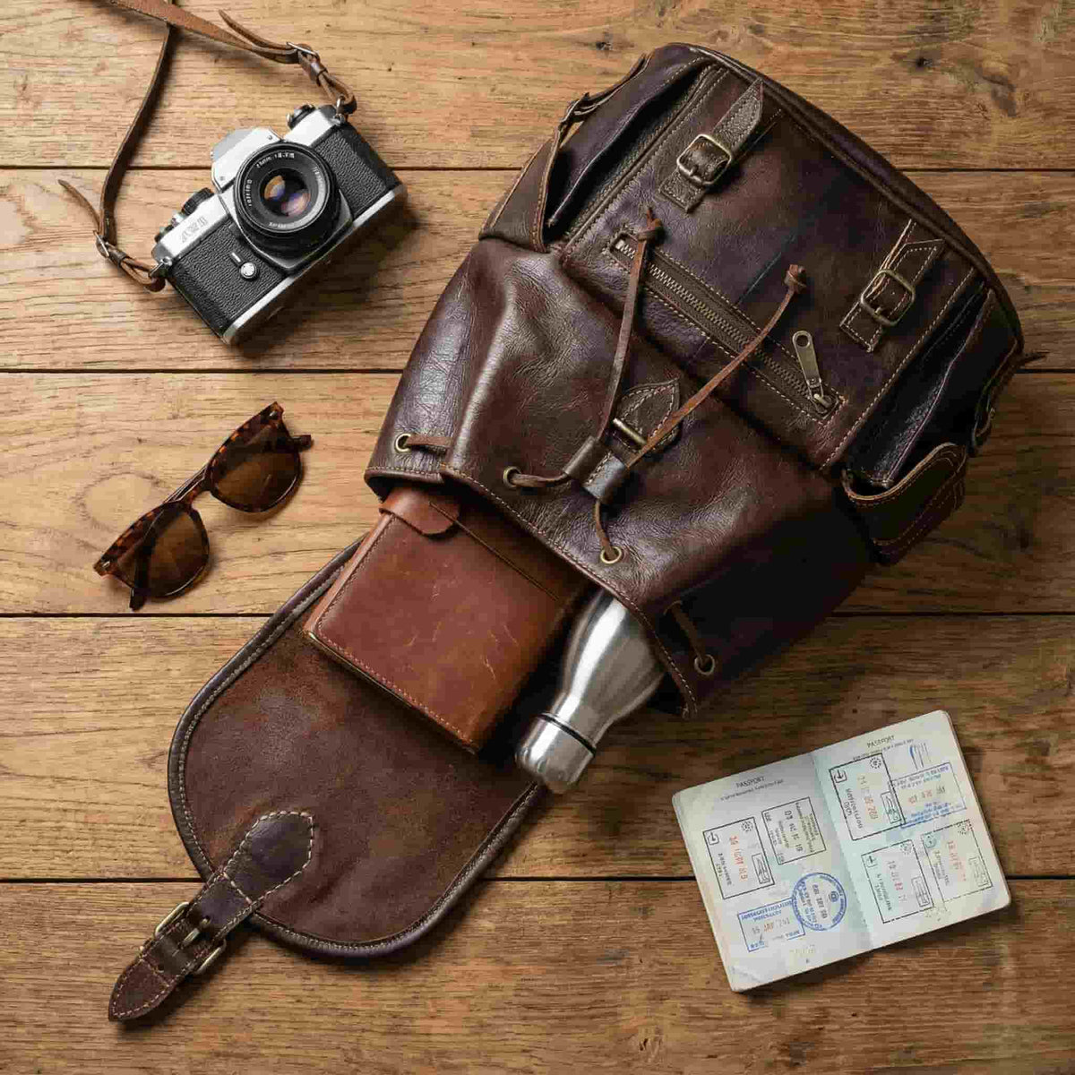 Dark Brown Full-Grain Goat Leather Travel Backpack